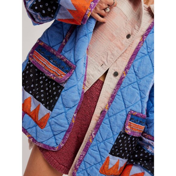 🆕 FREE PEOPLE Winnie Jacket / Blue Combo XL - Picture 5 of 9